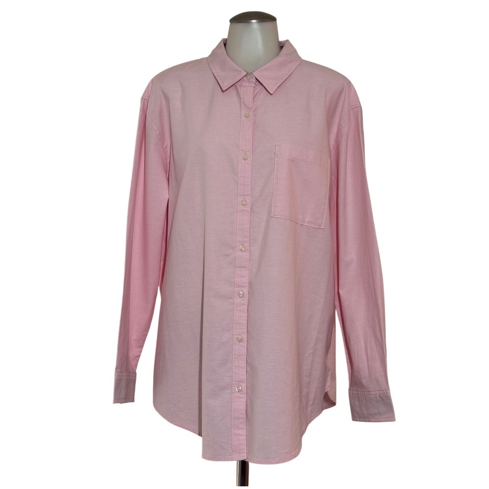 St. John's‎ Bay Button Down Shirt Women XL Pink Long Sleeve Cotton NEW